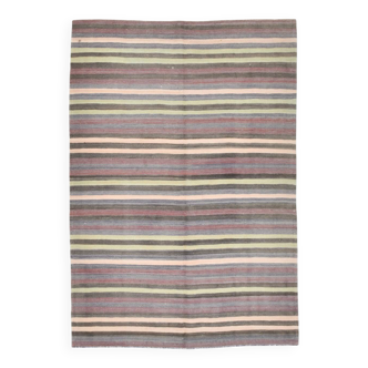 Grey & Charcoal Geometric Tribal Motifs Turkish Kilim Rug, 153x220 Cm