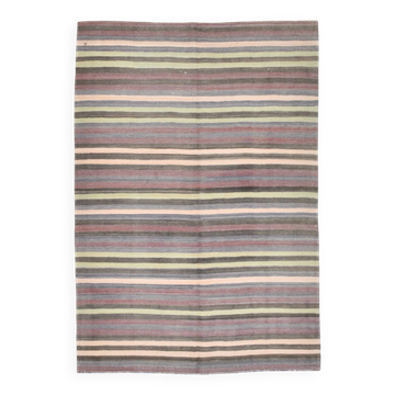 Grey & Charcoal Geometric Tribal Motifs Turkish Kilim Rug, 153x220 Cm