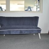 Blue fabric cocktail canapé with beech legs, 1950s style.