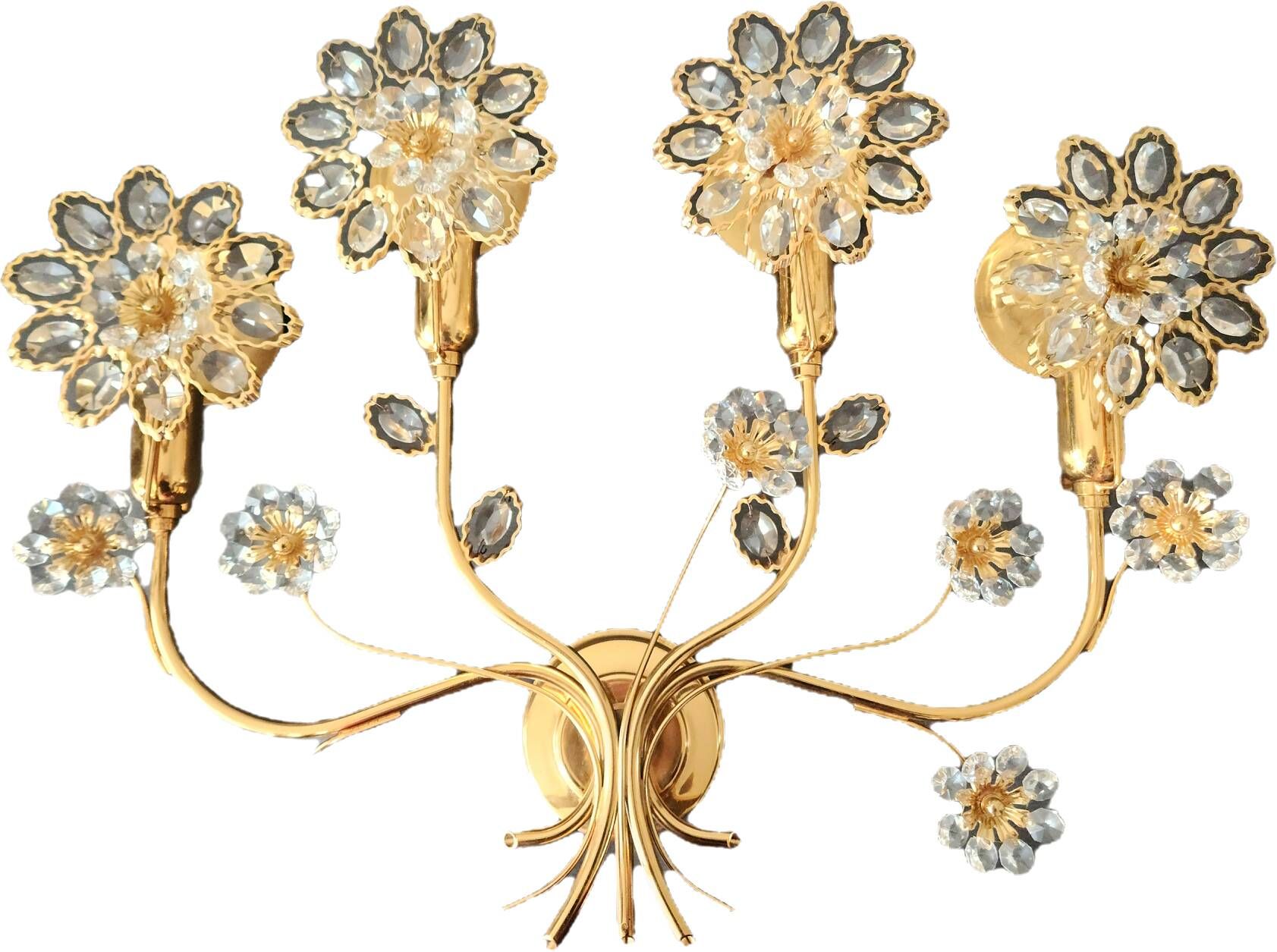 Palwa Hollywood Regency vergoldet Wandlampe Messing Swarovski Kristallen