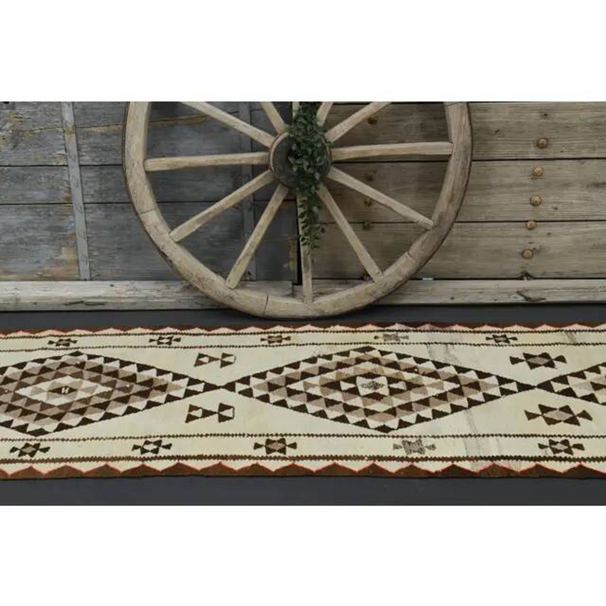 1970s Vintage Turkish Hand-Knotted Wool Cotton Beige Runner Rug 92x355