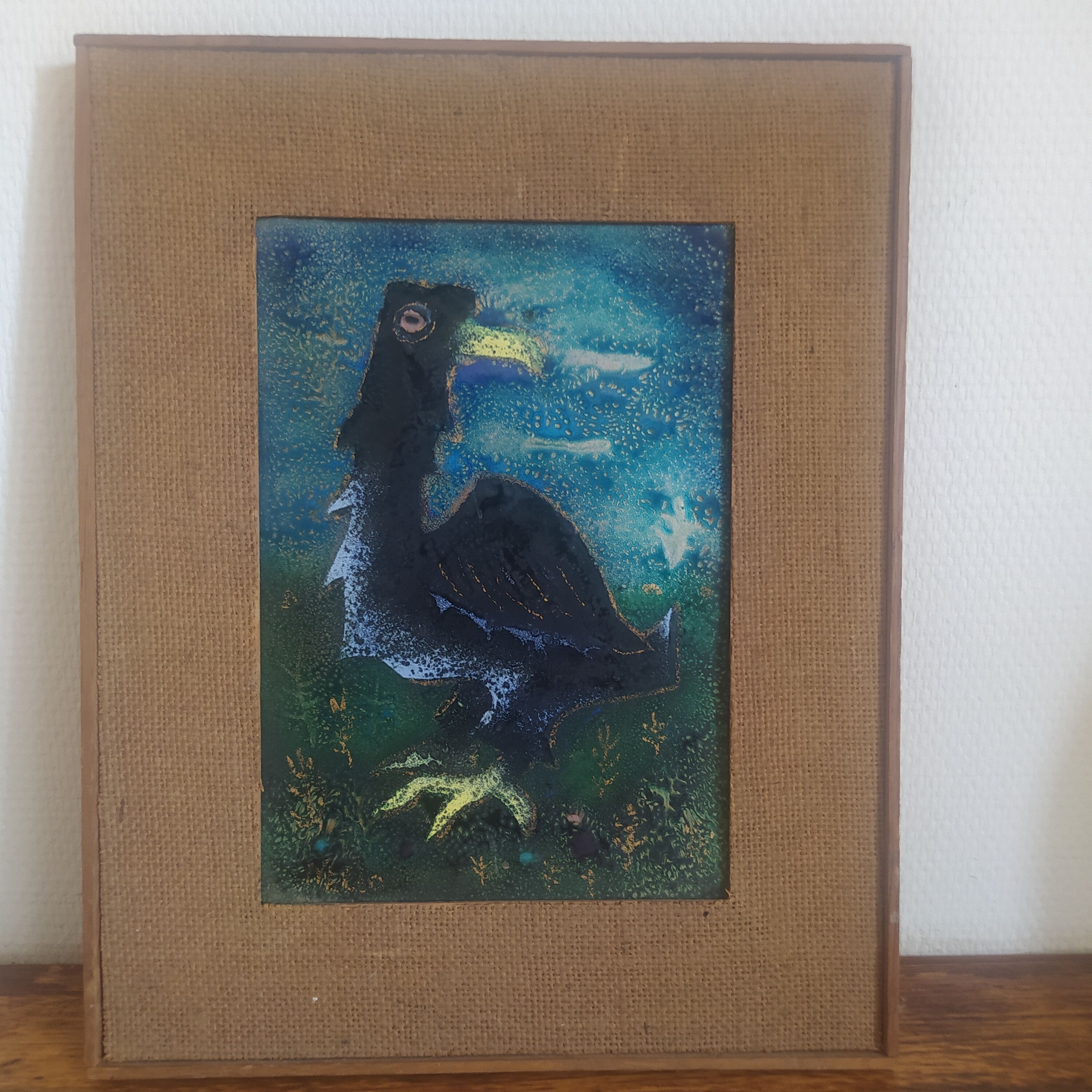 Enamel painting on copper bird 1950s/60s