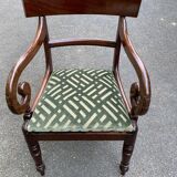 English Regency office chair in curved wood and green velvet