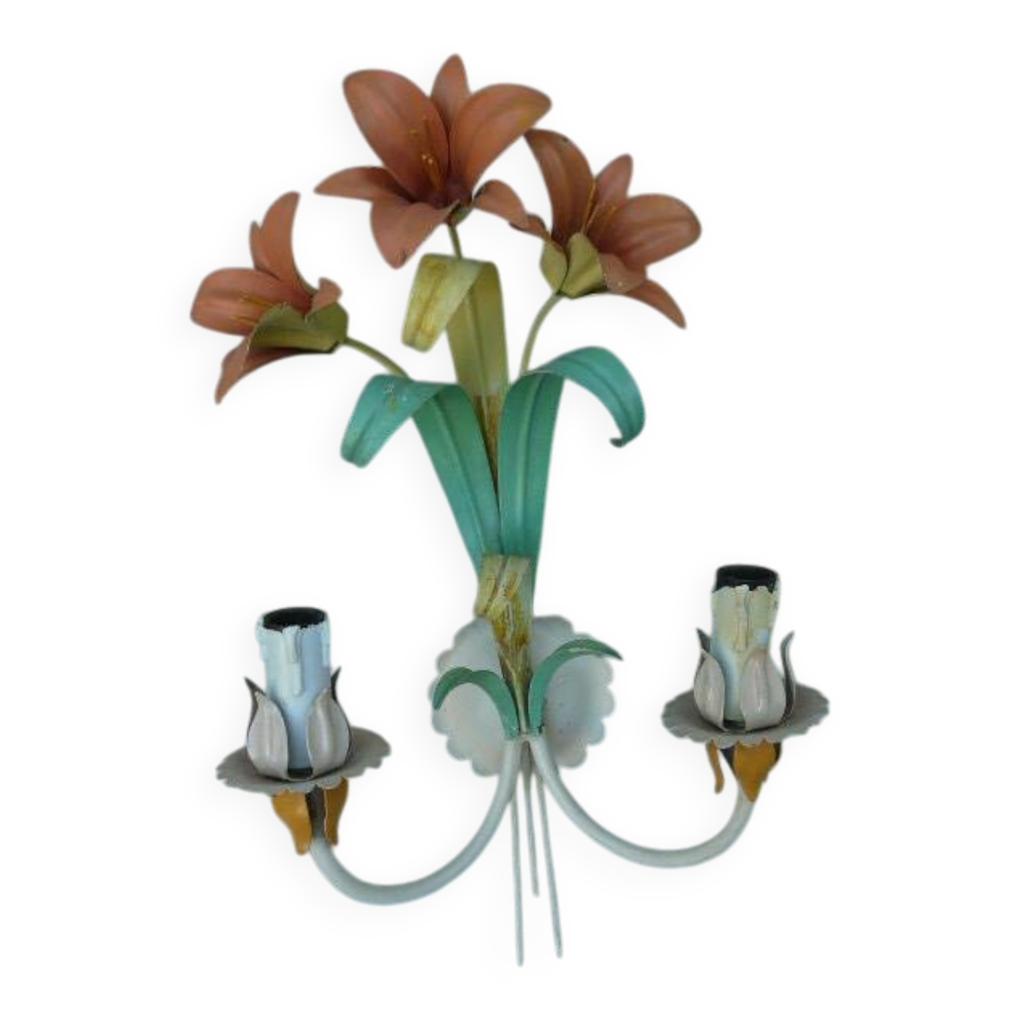applique ancienne lampes XX tôle Fleurs Lys vintage