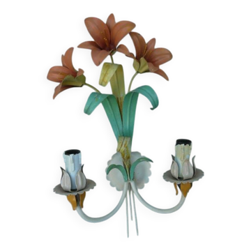 vintage wall lamps from the 20th century, metal, lily flowers