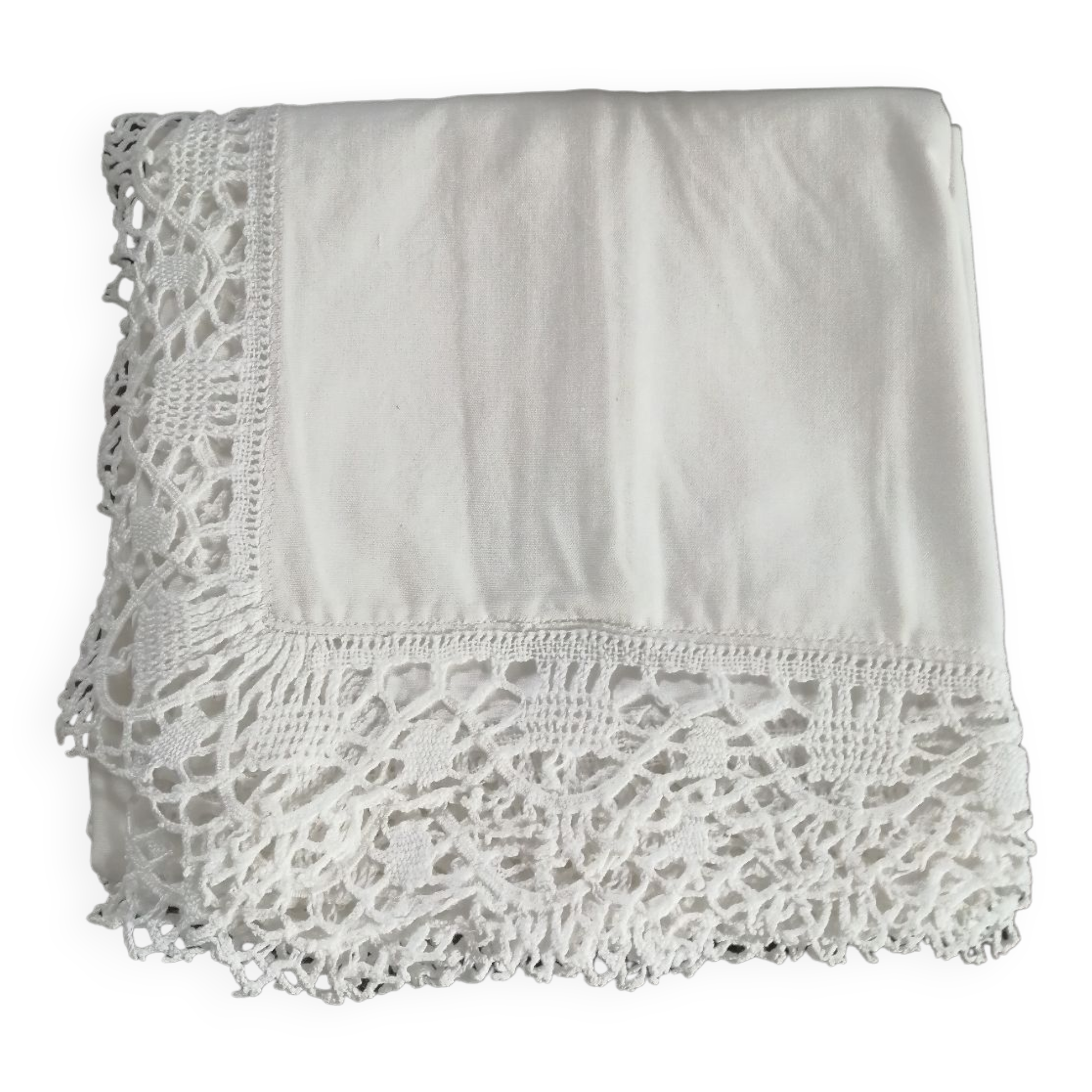 Old linen pillowcase, crocheted steering wheel