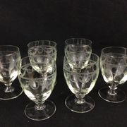 6 crystal wine glasses engraved garland decoration XIXth