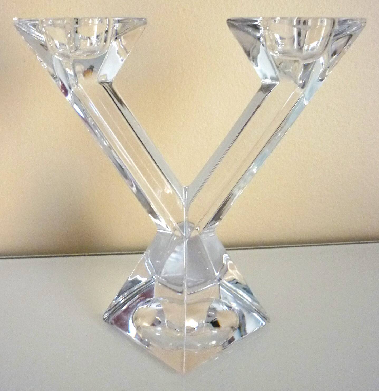 Pair of candlesticks, candelabra, crystal signed Villeroy & Boch, design and chic