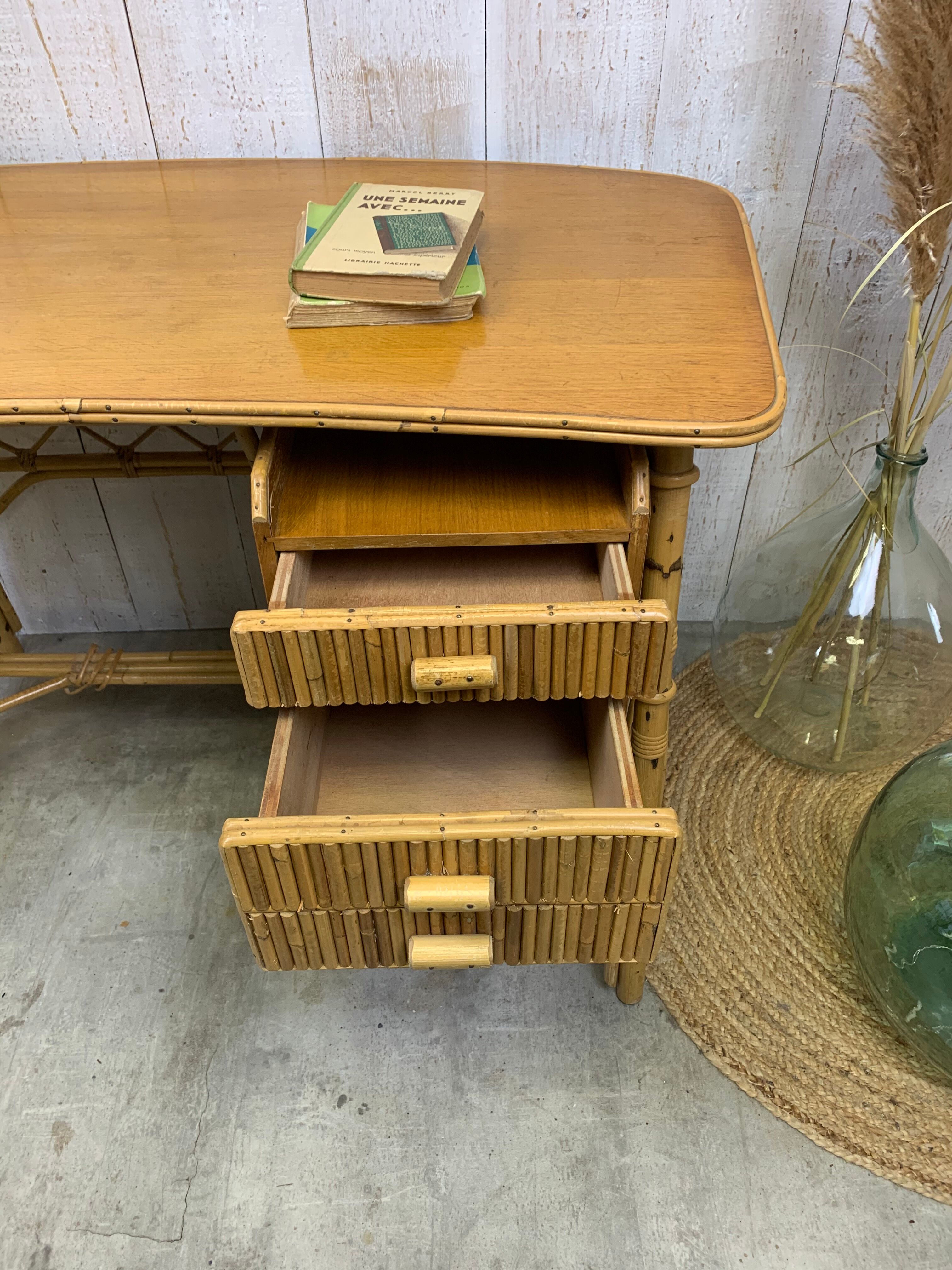Louis Sognot rattan desk