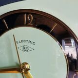 Vintage formica clock asymmetrical silent wall clock "BC Paris electric black green"
