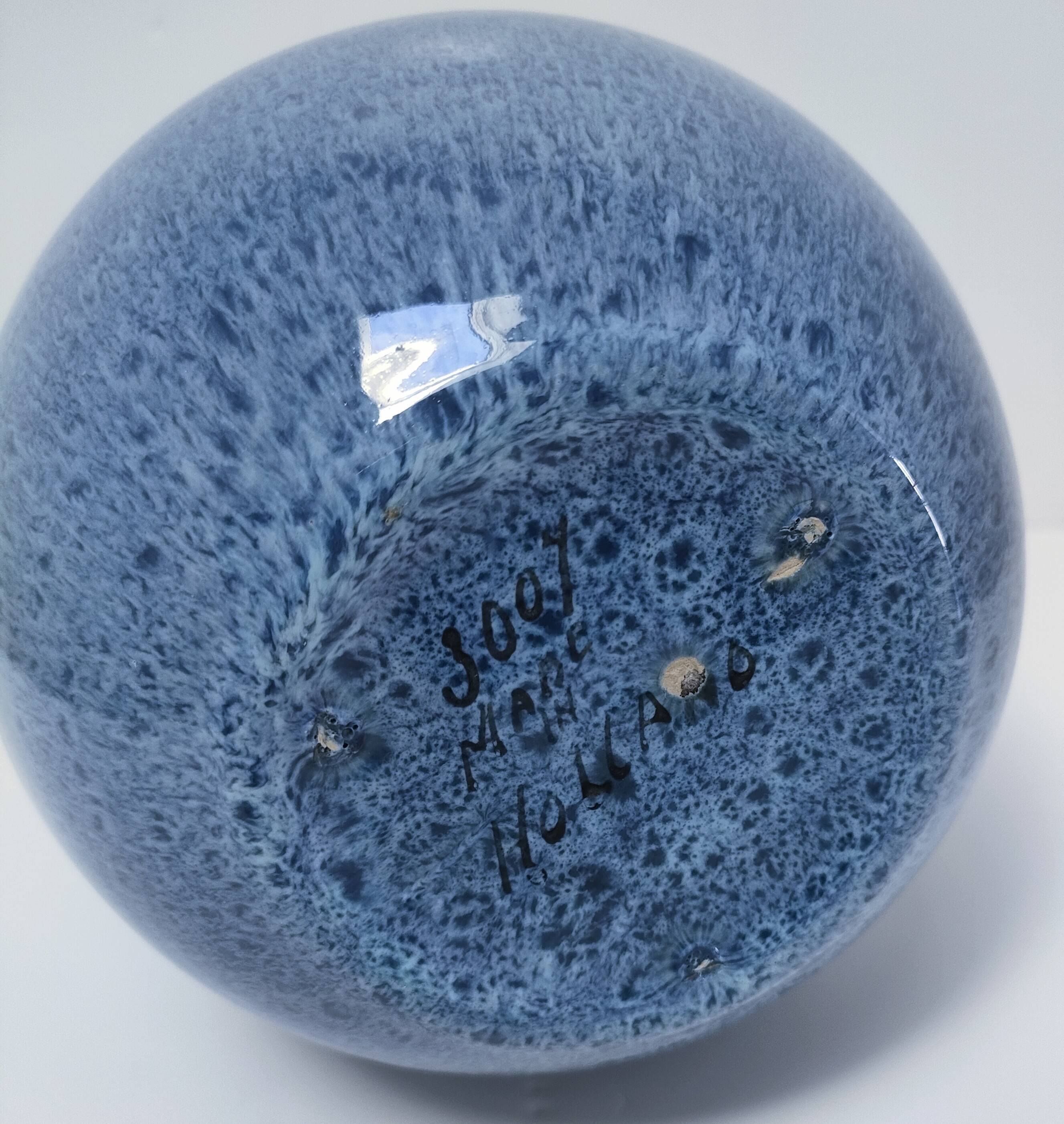 Blue design glazed ceramic vase Holland 90s