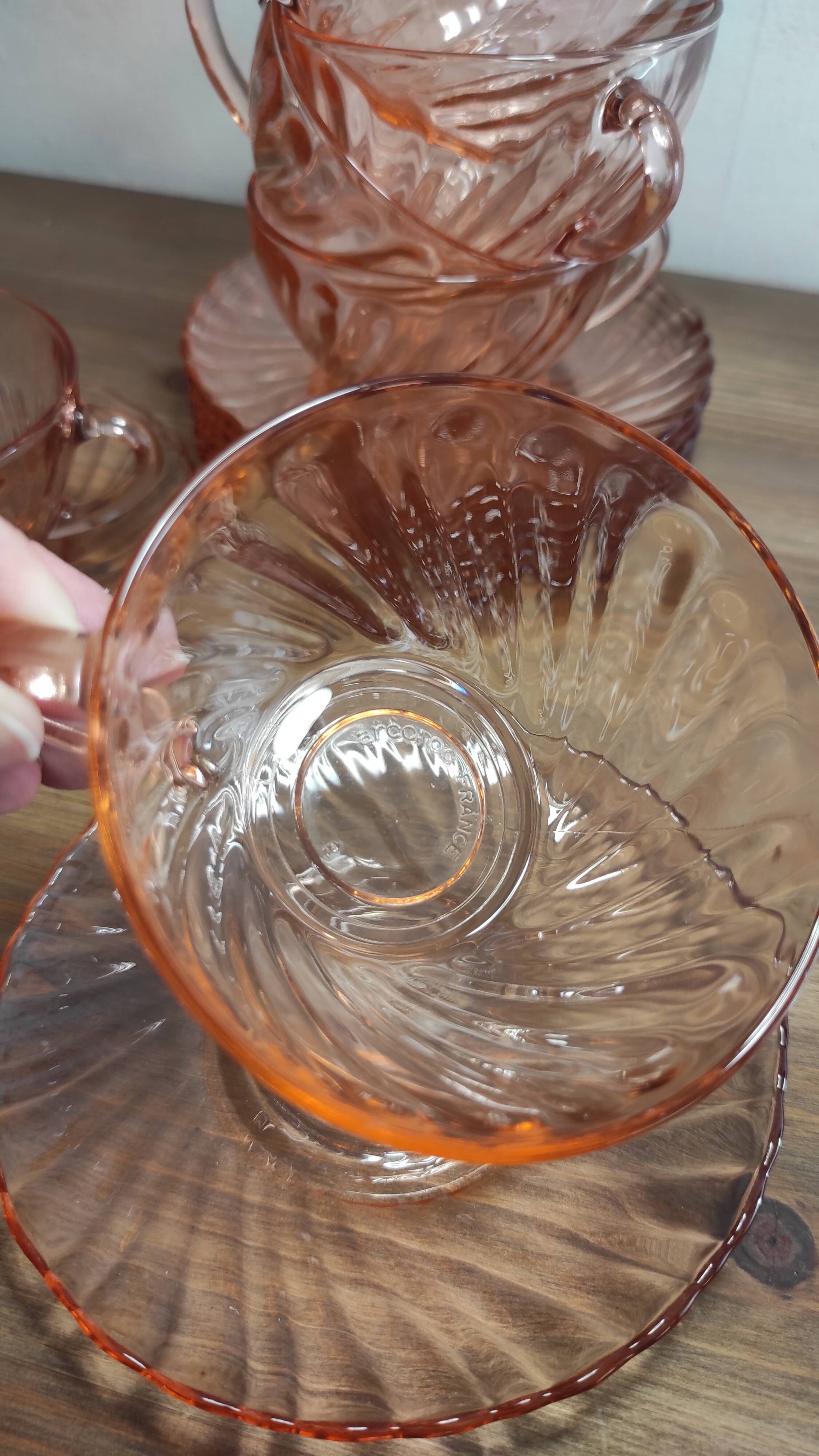 Set of 6 Rosaline Coffee Cups with Saucers in Translucent Glass