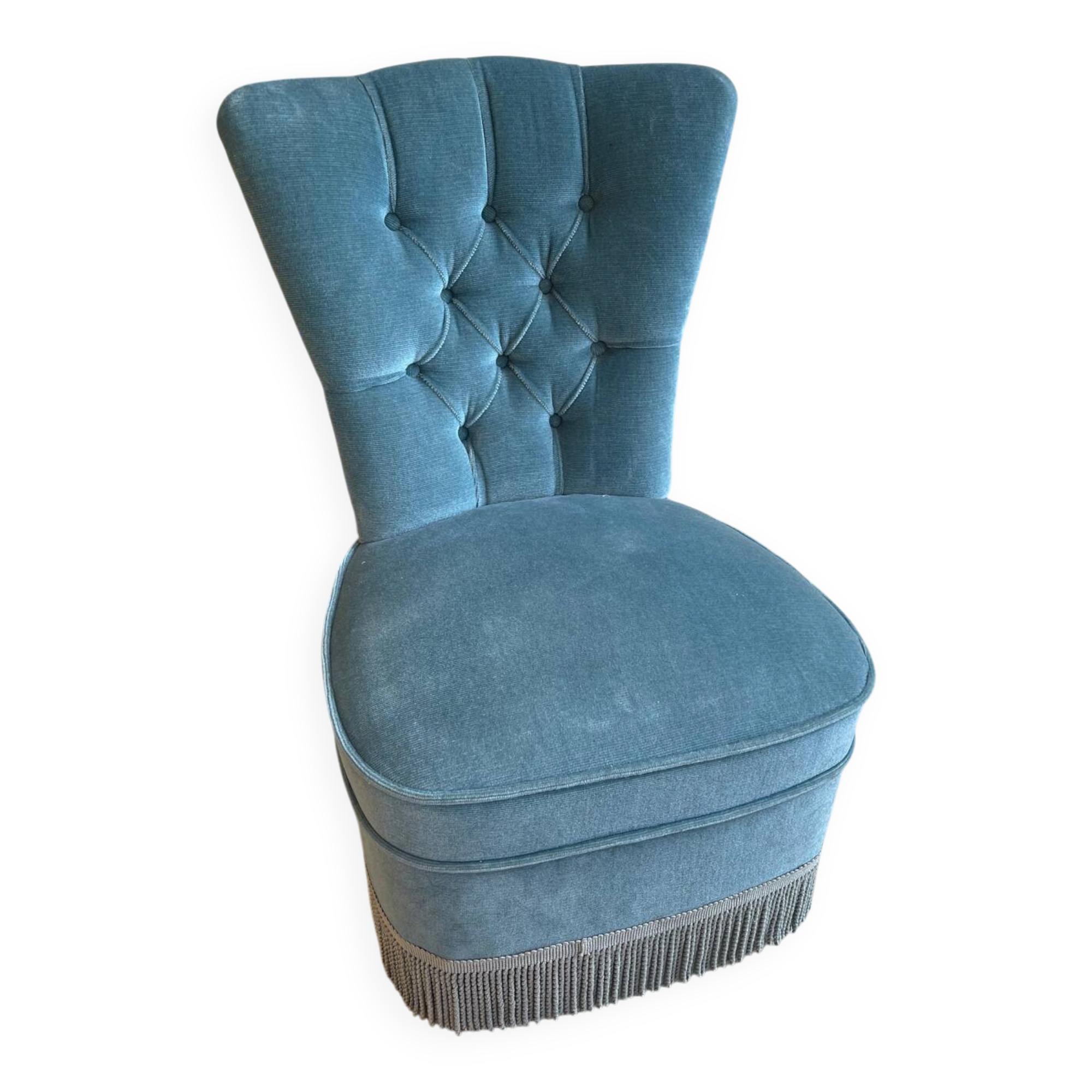 Vintage blue velvet armchair, 1950s-60s
