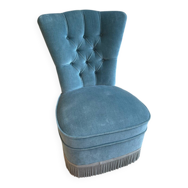 Chauffeuse vintage en velours bleu, années 50-60