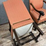 Pair of Louis XIII style armchairs in carved walnut circa 1850