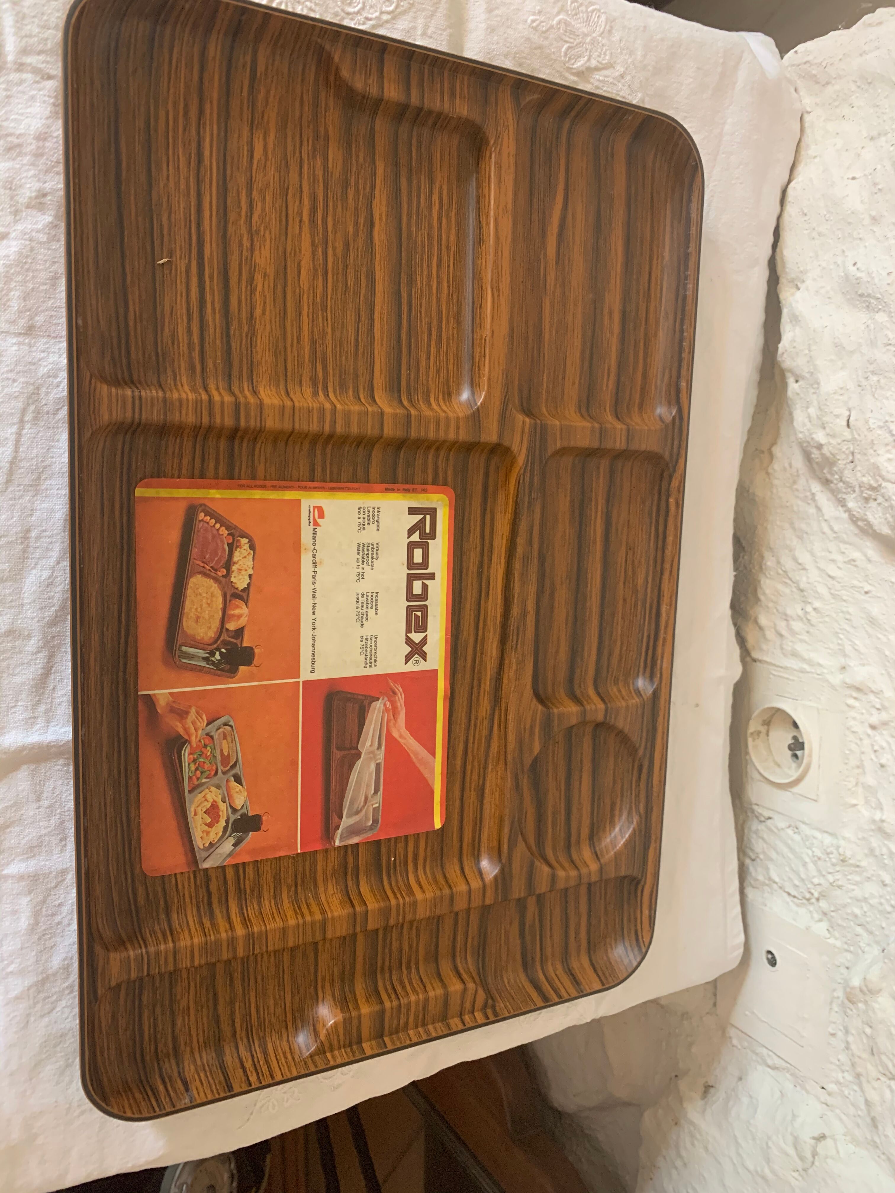 Meal tray dressx wood household with vintage compartments 1970