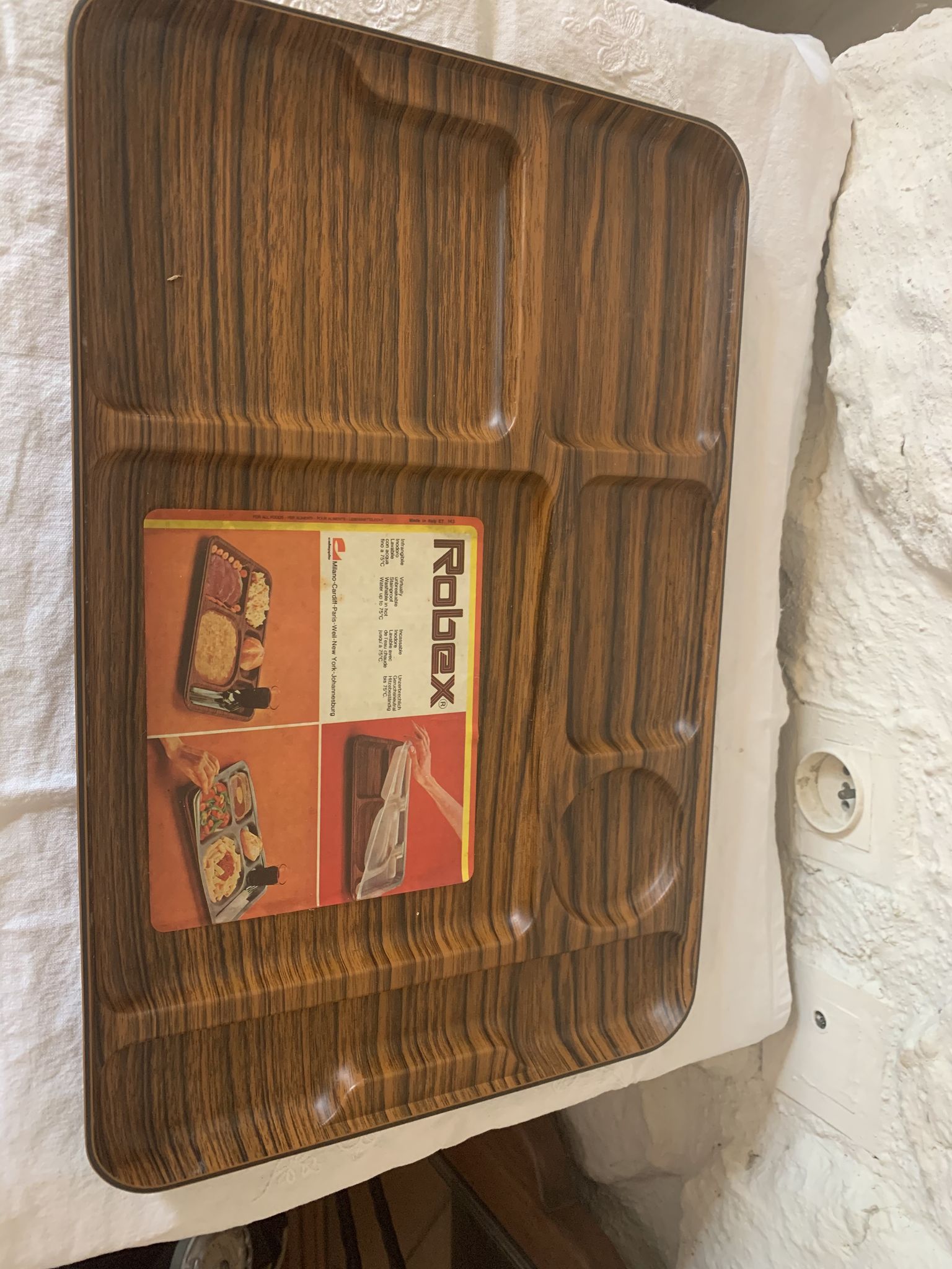 Meal tray dressx wood household with vintage compartments 1970