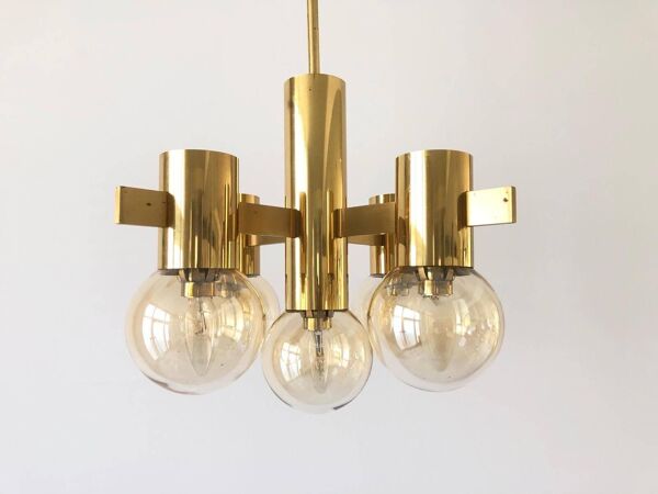 Lustre en laiton et verre fumé attr. H. Agnes Jacobsson, années 1960, Suède