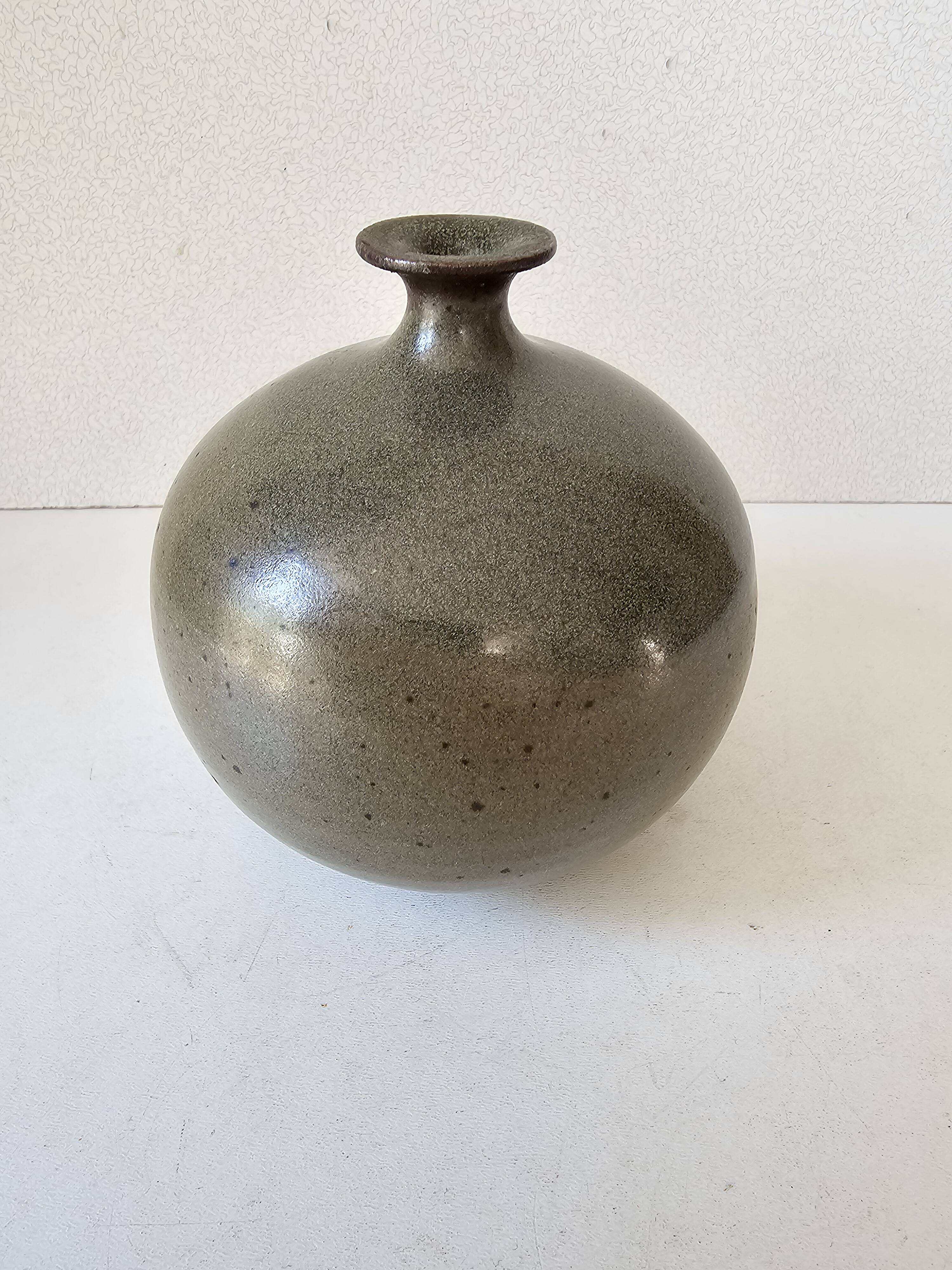 Glazed ceramic ball vase soliflore, unsigned.