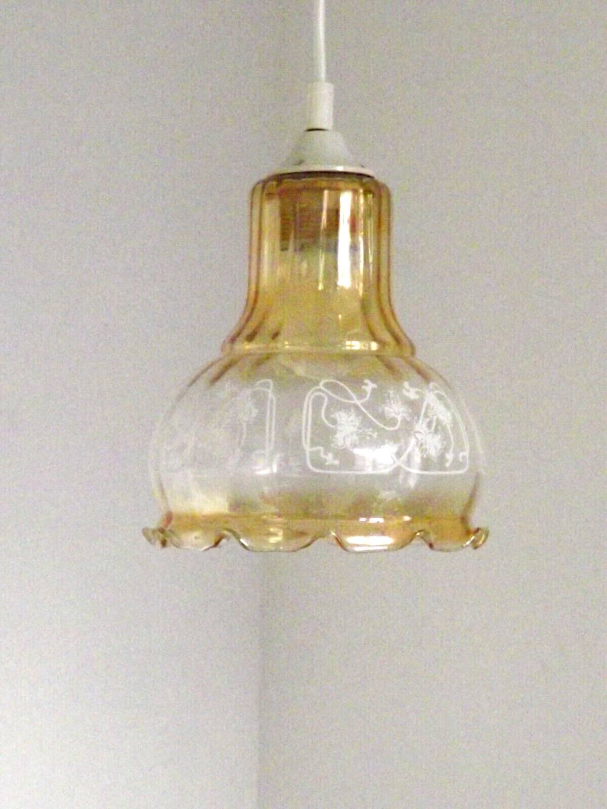Vintage French signed Vianne amber glass ceiling light with floral decoration 4523