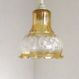 Vintage French signed Vianne amber glass ceiling light with floral decoration 4523