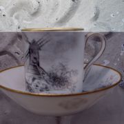 Cup and under cup decoration in grisaille Porcelain of Paris XIXth signed decoration mill