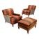 Pair of antique armchairs with velvet and fabric poufs, Italy, 20th century
