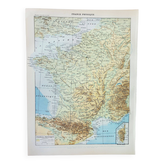 Gravure ancienne 1898, France, carte, géographie • Lithographie, Planche originale