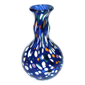 Vase Biot en verre soufflé bullé bleu design 2000 signé Arnold