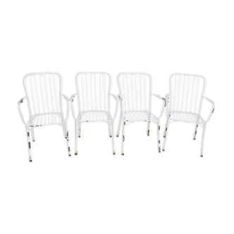 Série de 4 chaises pour jardin en métal style bambou