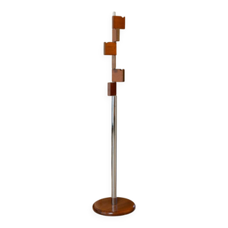 XL vintage coat rack in argent chrome and dark wood, Italian 1960s mid-century design with swivelling hooks
