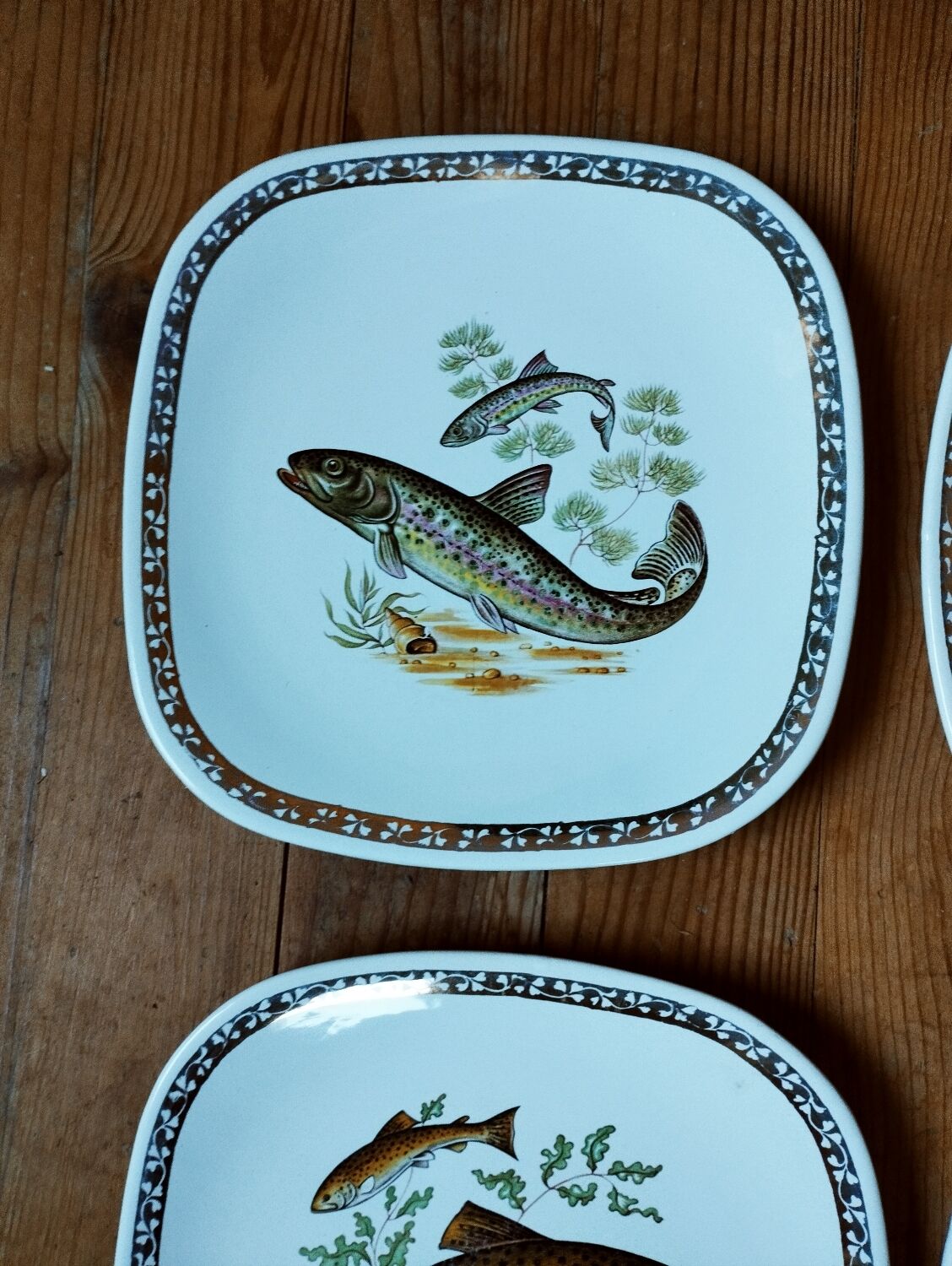 Lot De 5 Assiettes Carrées Vintage Town & Country Motif Fraise - Fabrication Japonaise