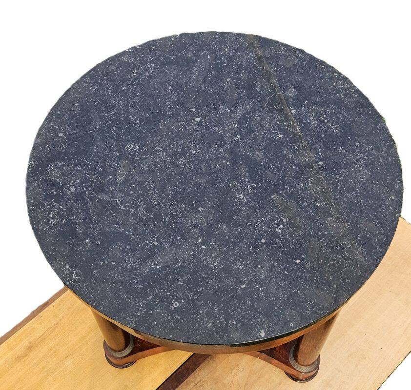 Small Empire Style Pedestal Table in Mahogany and Black Veined Marble, 19th Century