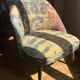 J. Tenreiro, Brazil. Concha armchair with tapered legs, Cluny tapestry 1400.
