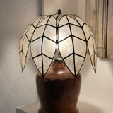 Mother-of-pearl and olive wood lamp