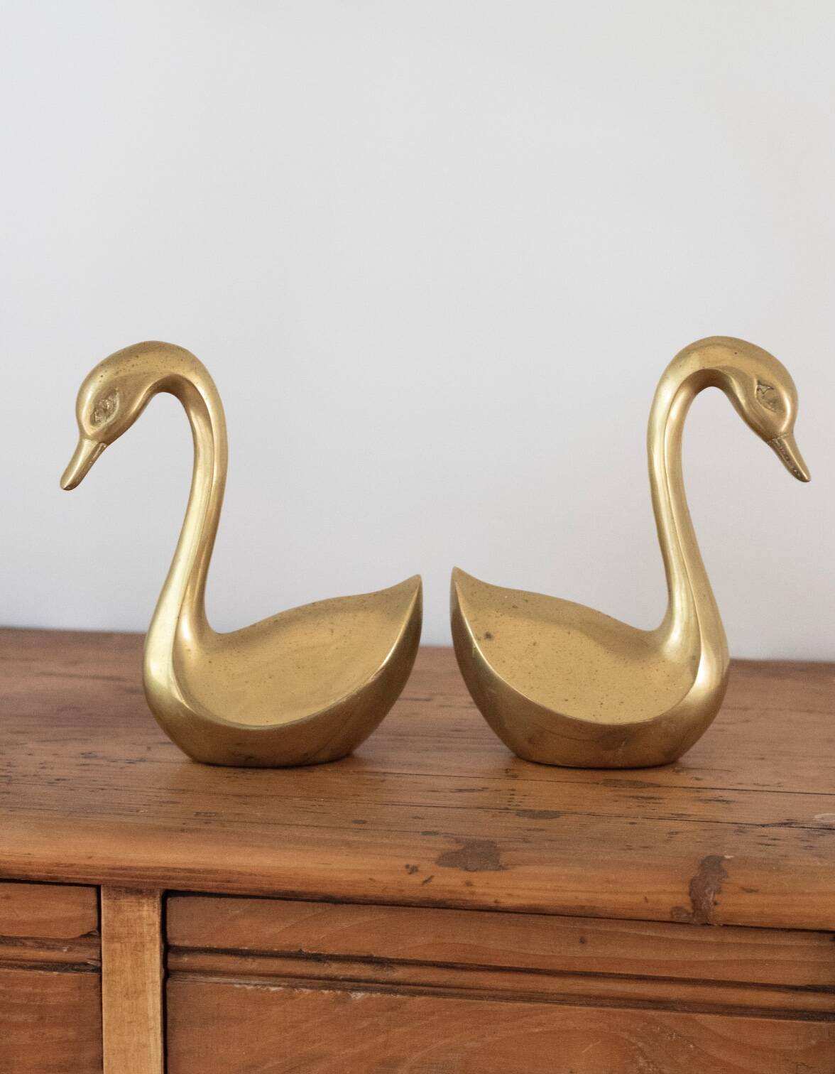 Pair of vintage brass swans