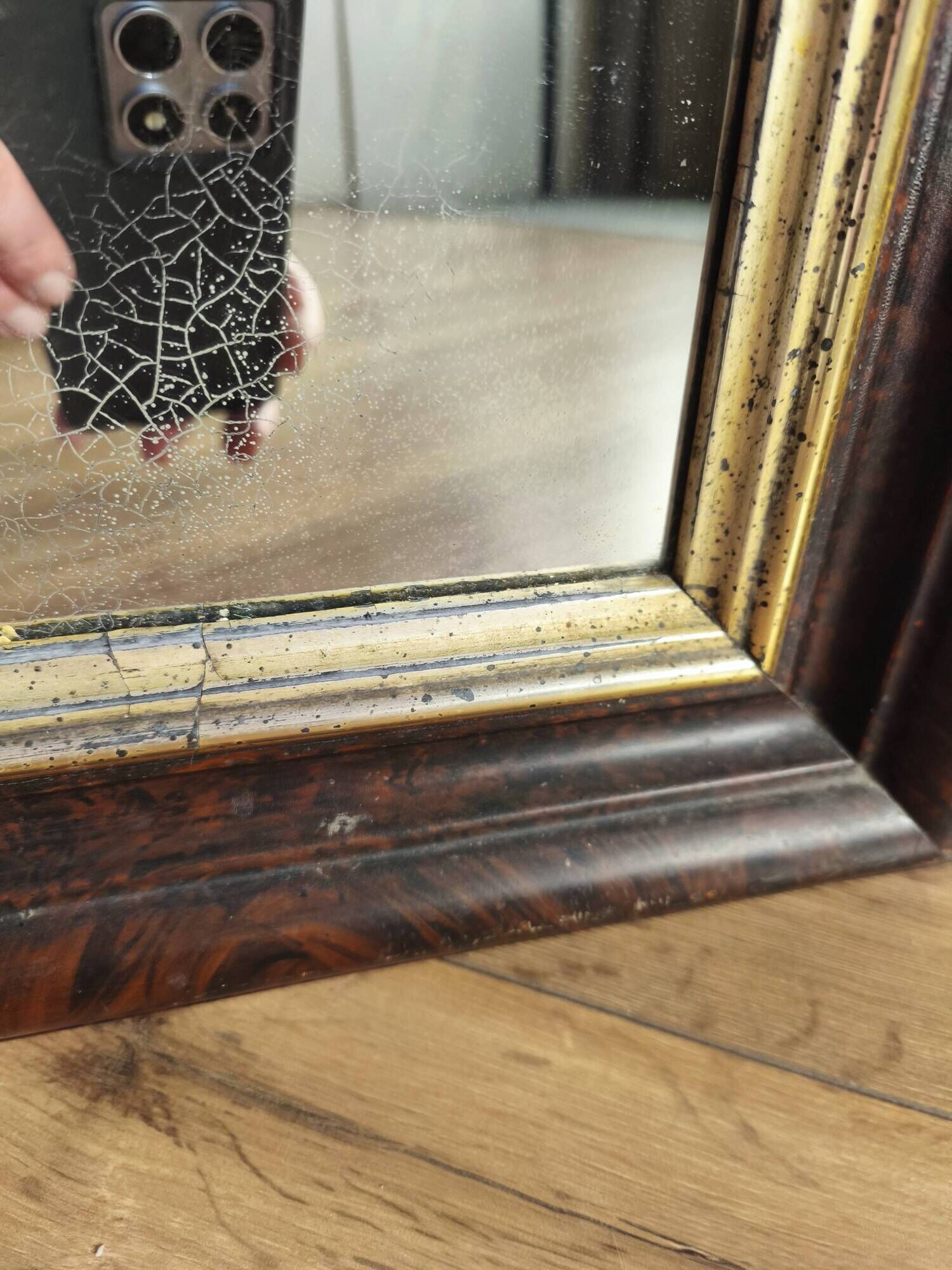 Louis-Philippe mirror in old wood and patinated gilded surround