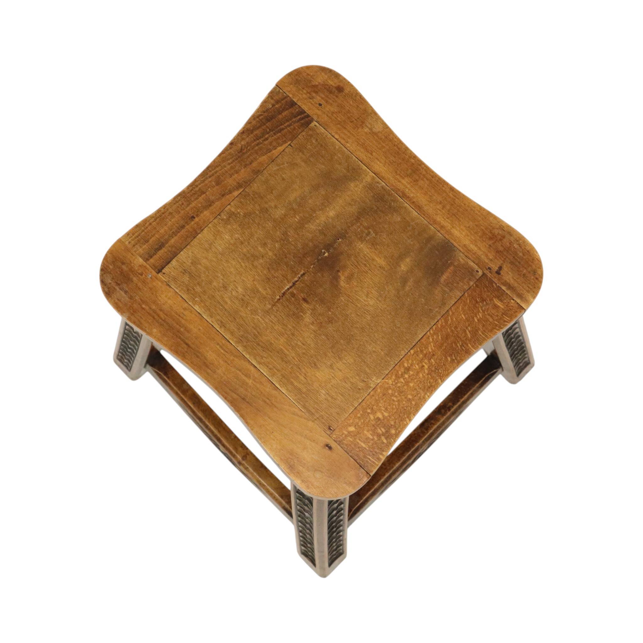 Characterful Solid Wood Vintage Stool Sculpted