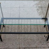 Superb coffee table 1960 metal gold and black plate glass