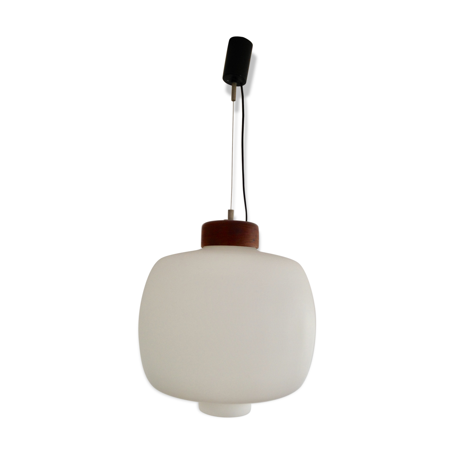 Scandinavian opaline and wood pendant - 1950s