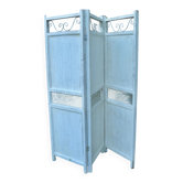 3-panel screen in wood and white painted metal vintage 1970