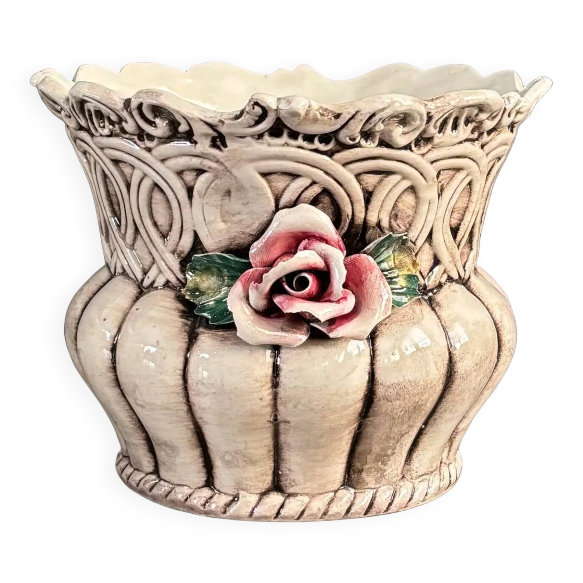 Italian earthenware cache-pot - Majolica - Bassano Pottery - Ref 1218