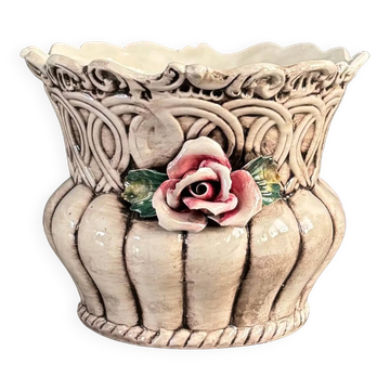 Italian earthenware cache-pot - Majolica - Bassano Pottery - Ref 1218