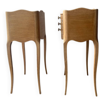 Paire de chevets en chêne - style Louis XV rustique- bois blond brut