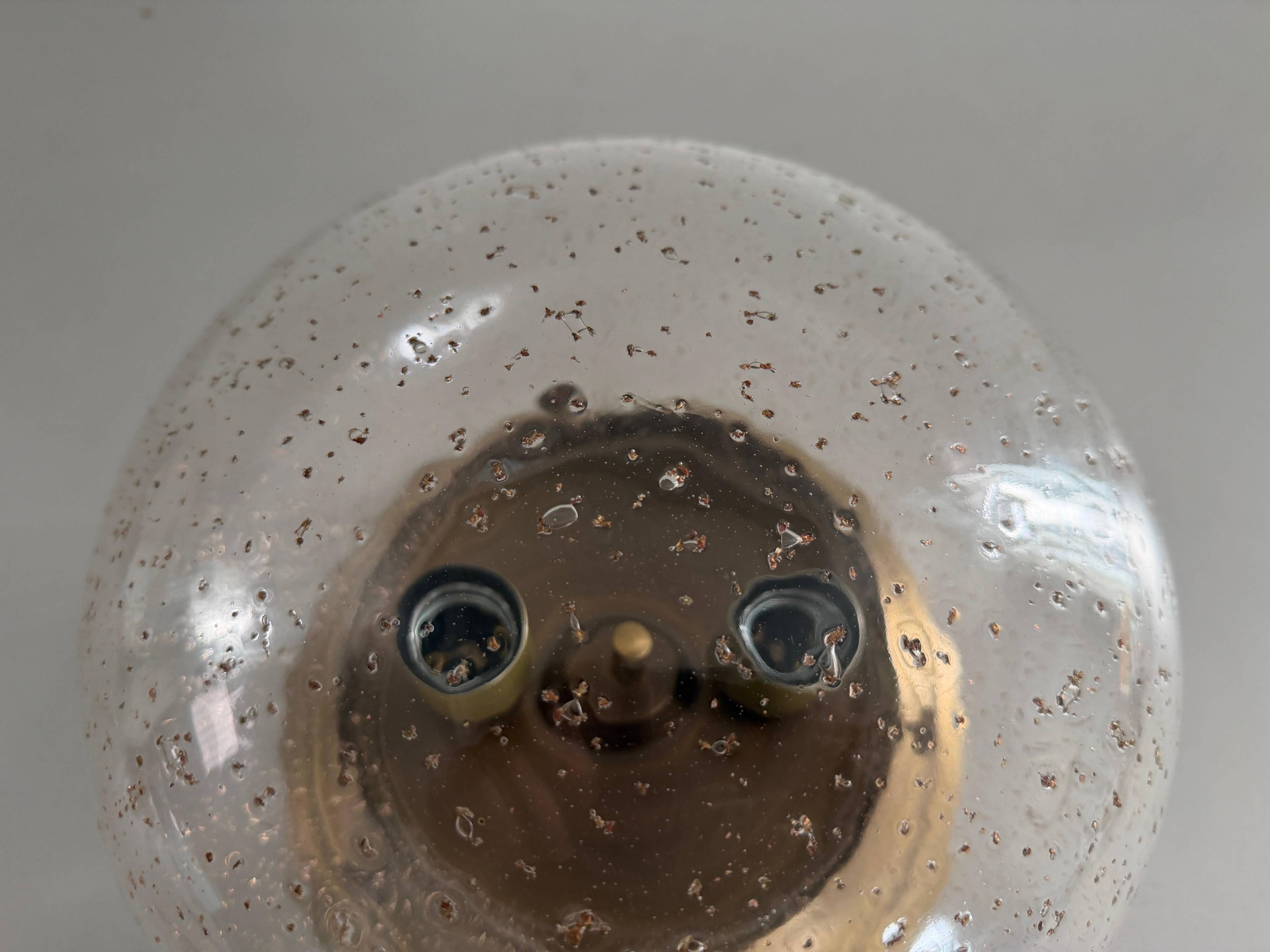 Flush glass shade with bubble pattern and brass base by Hillebrand, 1960s, Germany.