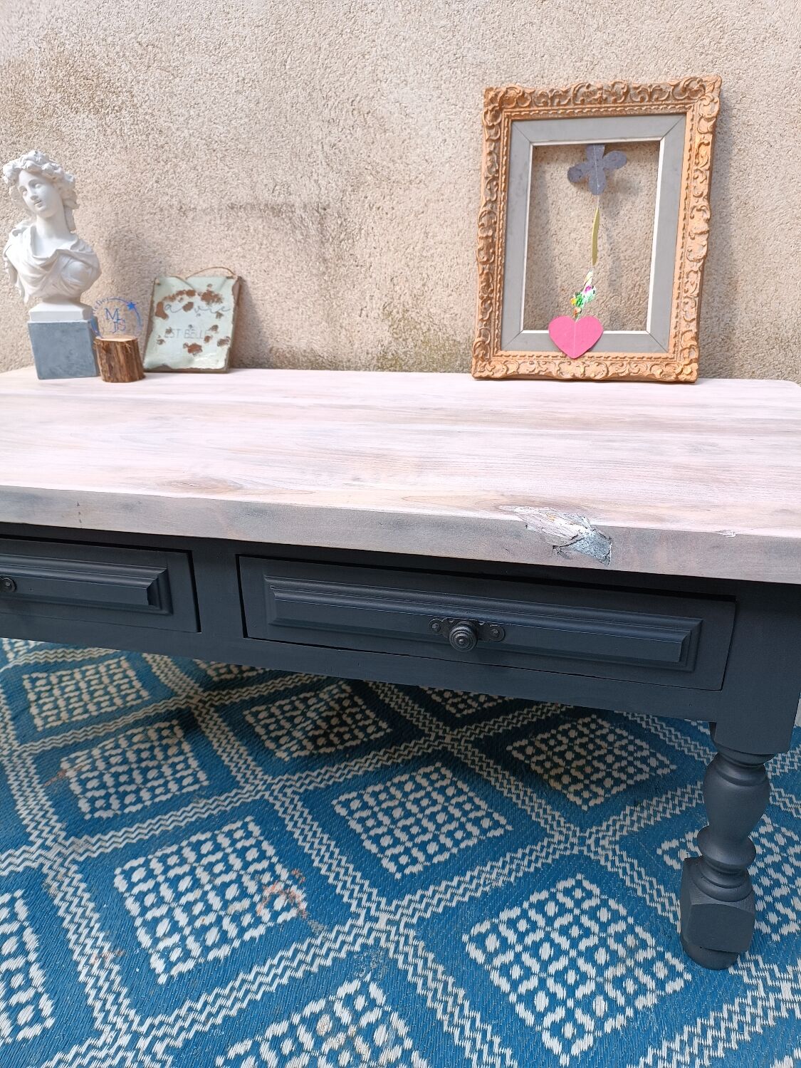 Solid wood coffee table with limed top