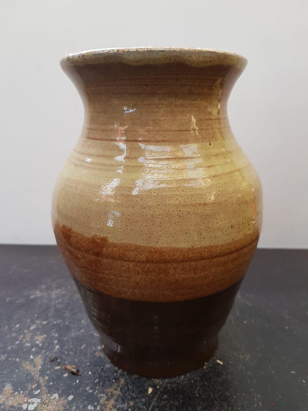 Vase Soulaines Dhuys royer enamelled stoneware brown beige vintage