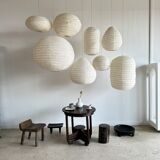 Suspension in rattan and natural japanese linen in the shape of a drop