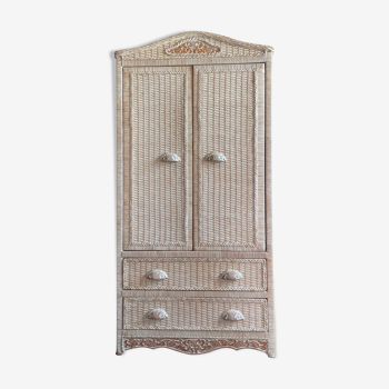 Armoire rotin et bois vintage