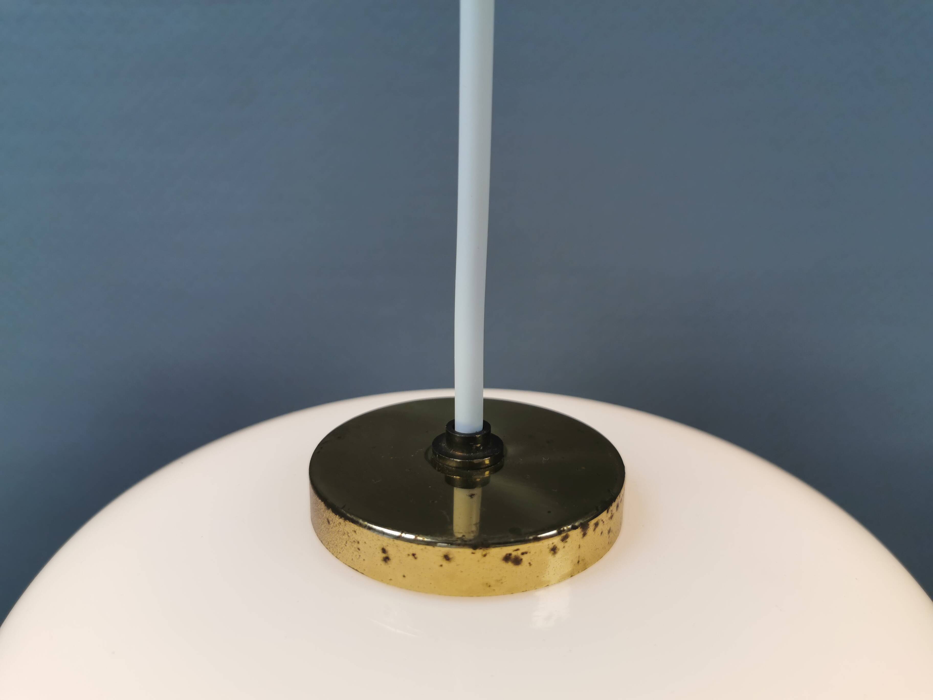 Hanging lamp in opal glass with brass top from Danish Fog&Mørup 1970s